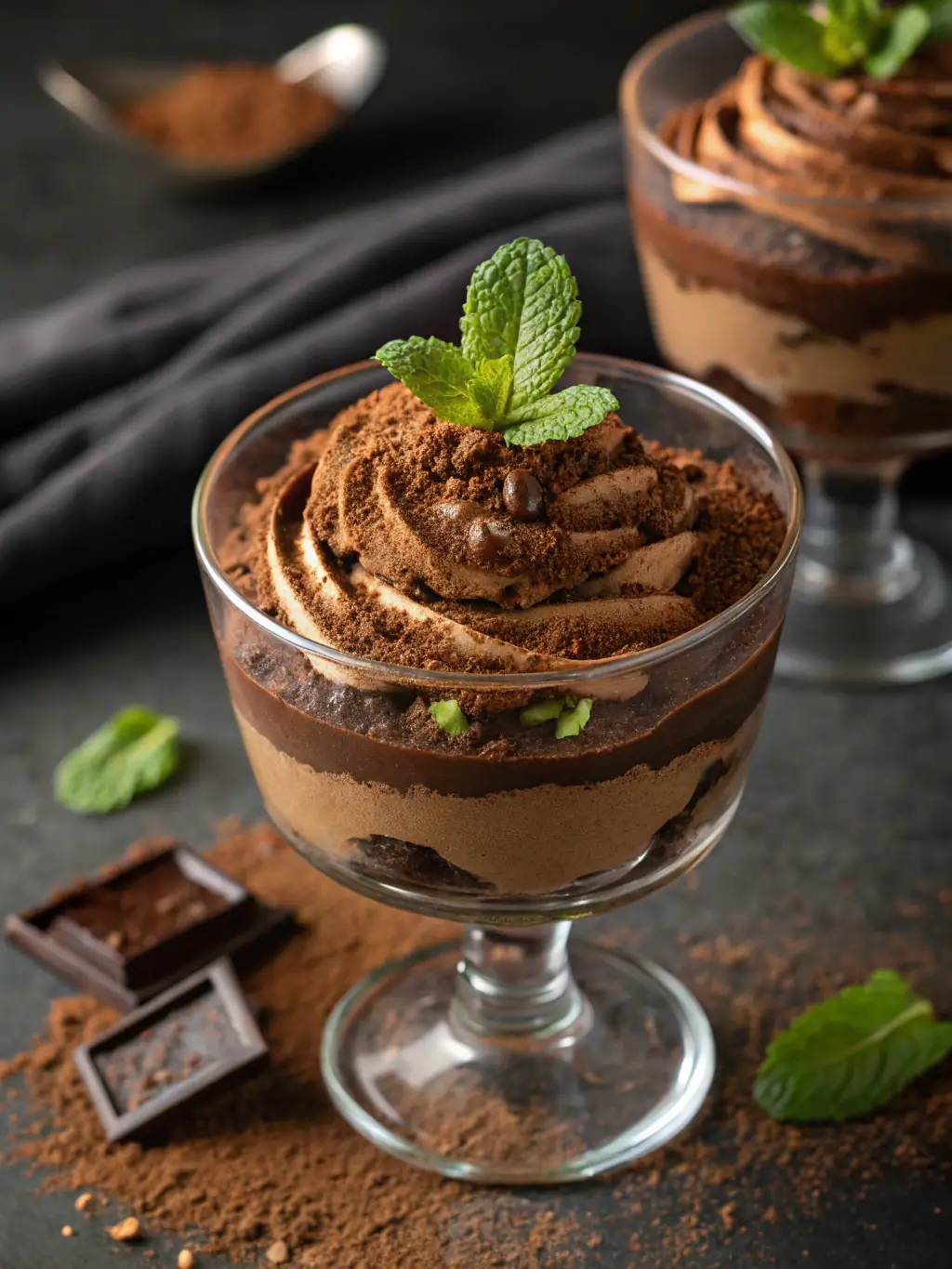 A creamy vegan chocolate mousse made with Dansk Tofu's Organic Silken Tofu, garnished with fresh berries and a dusting of cocoa powder.